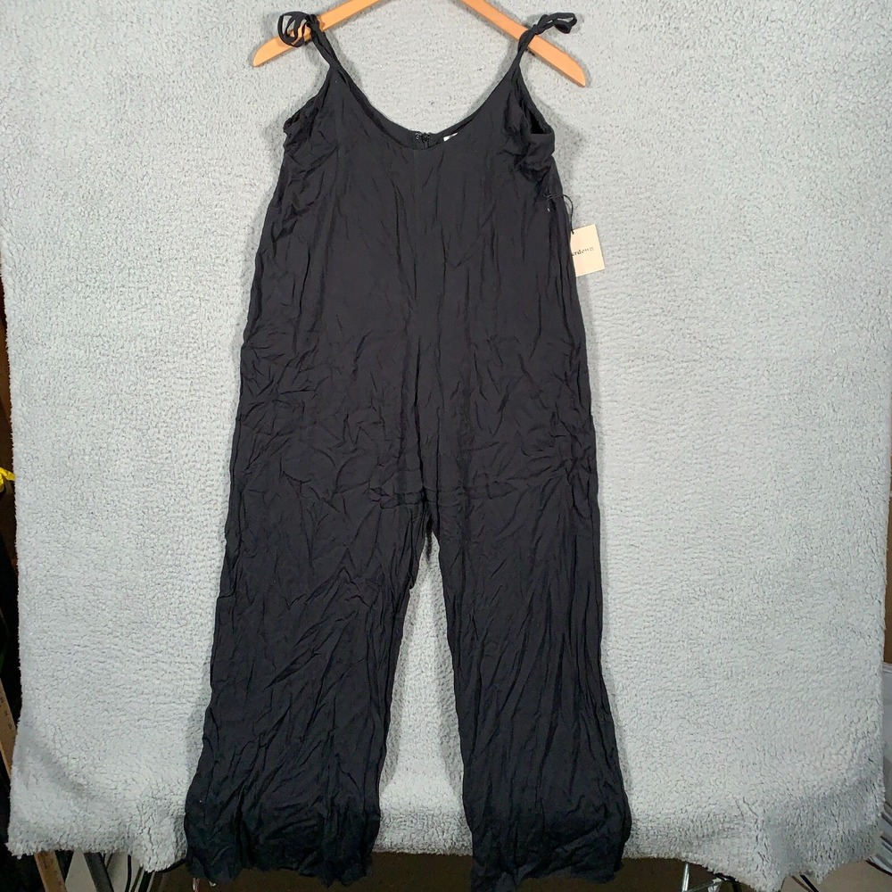 NWT Superdown Jumpsuit One Piece Womens Large L Black Sleeveless Wide Leg Rayon